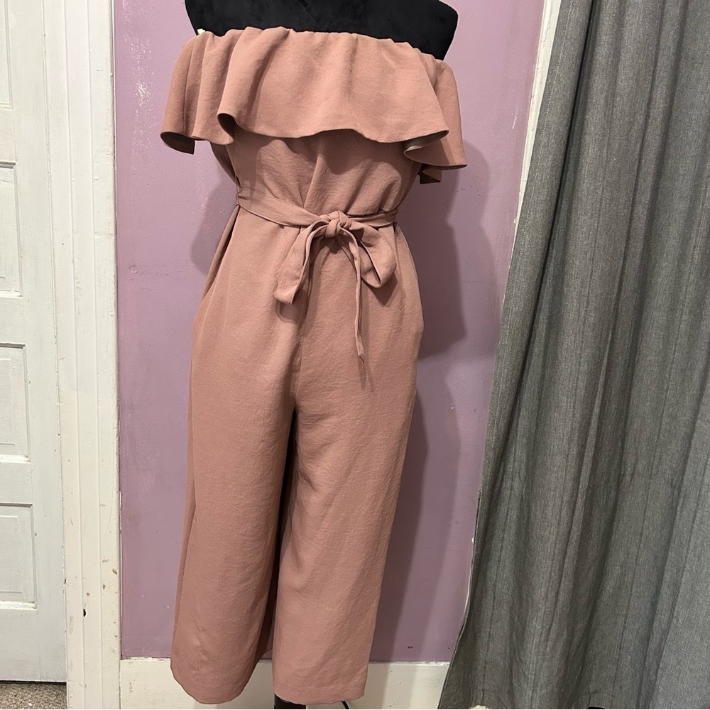 ARITZIA BABATON Flutter Strapless Jumpsuit Crop Wide Leg Pink Prima Size 6